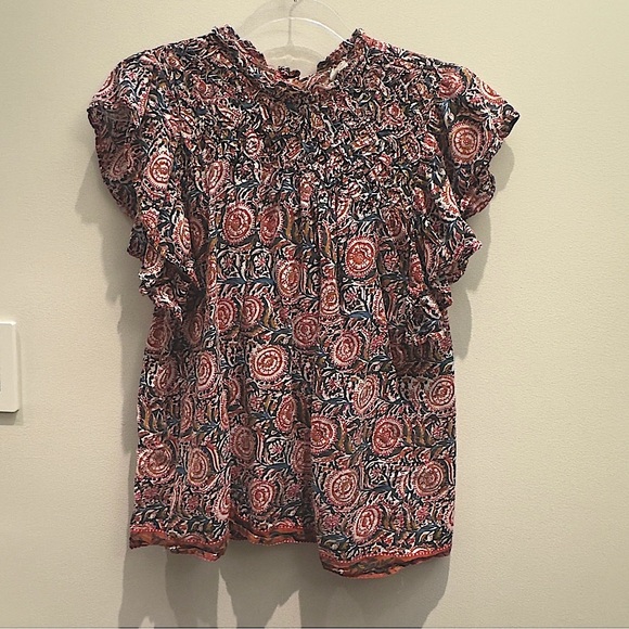 Jennifer And Grace Women's Lattice Yoke Printed Blouse Top Size L - Picture 1 of 7